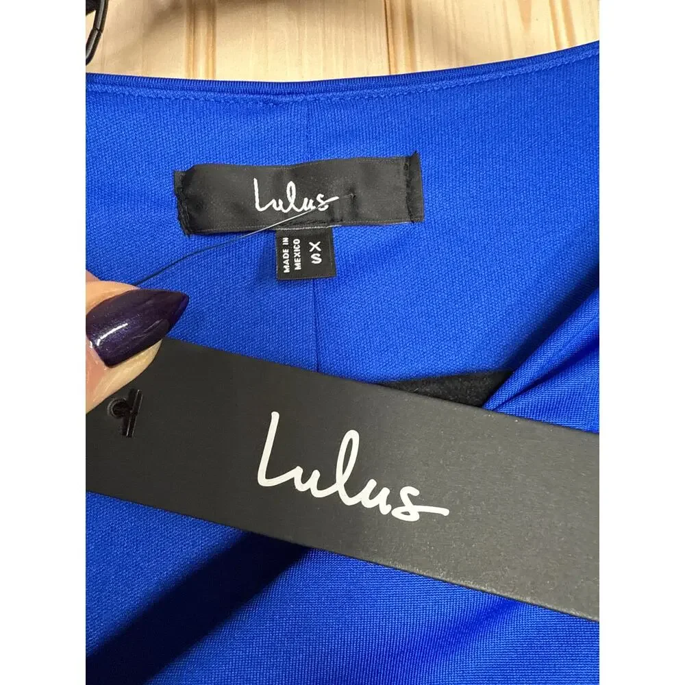 NWT Lulus Enticing Darling Royal Blue Asymmetrical Ruched Maxi Dress Gala Sz XS